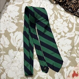 Lord & Taylor Green and Navy Striped Silk Tie